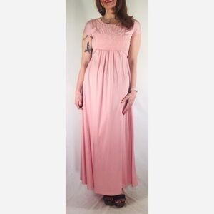 70’s Vintage ‘Vicky Vaughn’ Pale Pink Empire Waist Maxi Dress